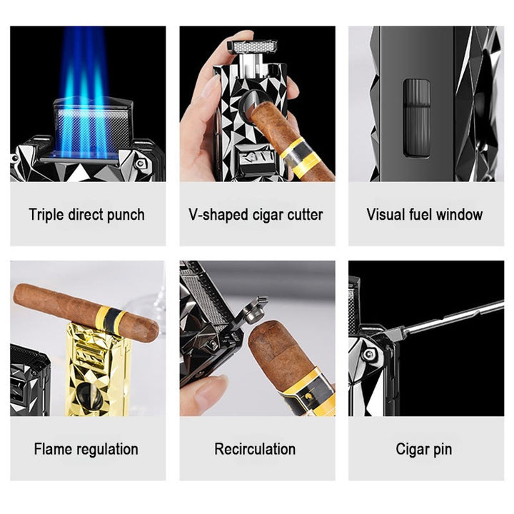 Coupe-cigare multifonction 5 en 1, briquet au butane rechargeable en diamant