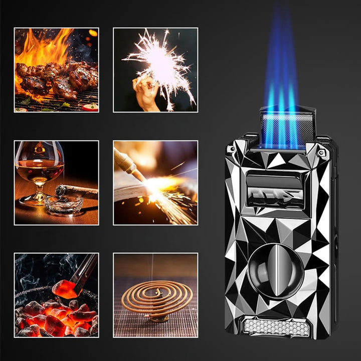 Coupe-cigare multifonction 5 en 1, briquet au butane rechargeable en diamant