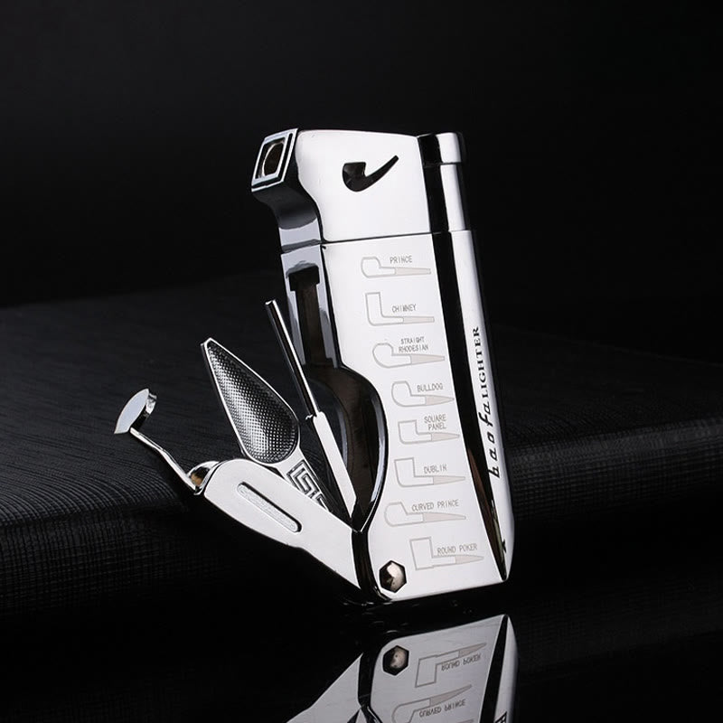 Briquet au butane rechargeable à feu oblique 4 en 1 pour tuyaux spéciaux - Argent - image 1