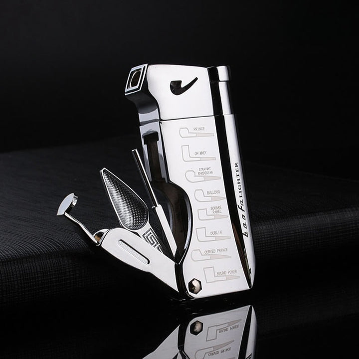 Briquet au butane rechargeable à feu oblique 4 en 1 pour tuyaux spéciaux - Argent - image 1