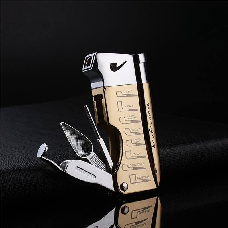Briquet au butane rechargeable à feu oblique 4 en 1 pour tuyaux spéciaux - Or - image 7