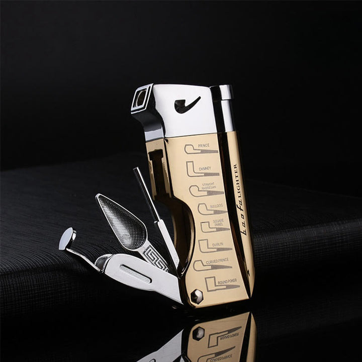 Briquet au butane rechargeable à feu oblique 4 en 1 pour tuyaux spéciaux - Or - image 7