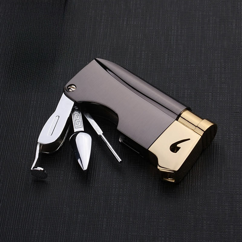 Briquet au butane rechargeable à feu oblique 4 en 1 pour tuyaux spéciaux