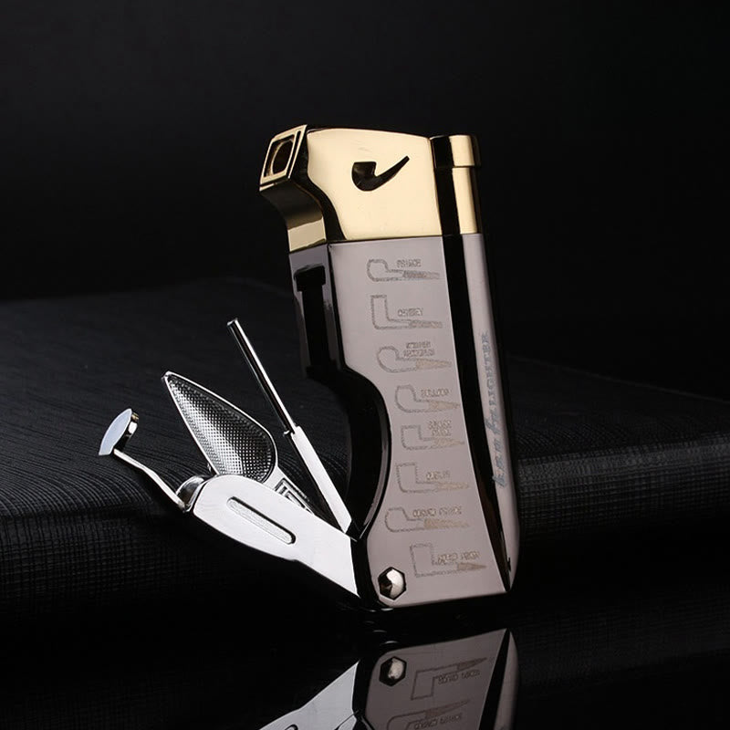 Briquet au butane rechargeable à feu oblique 4 en 1 pour tuyaux spéciaux - Noir - image 8