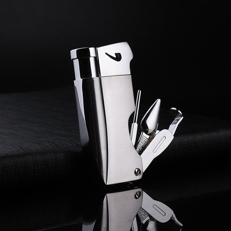 Briquet au butane rechargeable à feu oblique 4 en 1 pour tuyaux spéciaux
