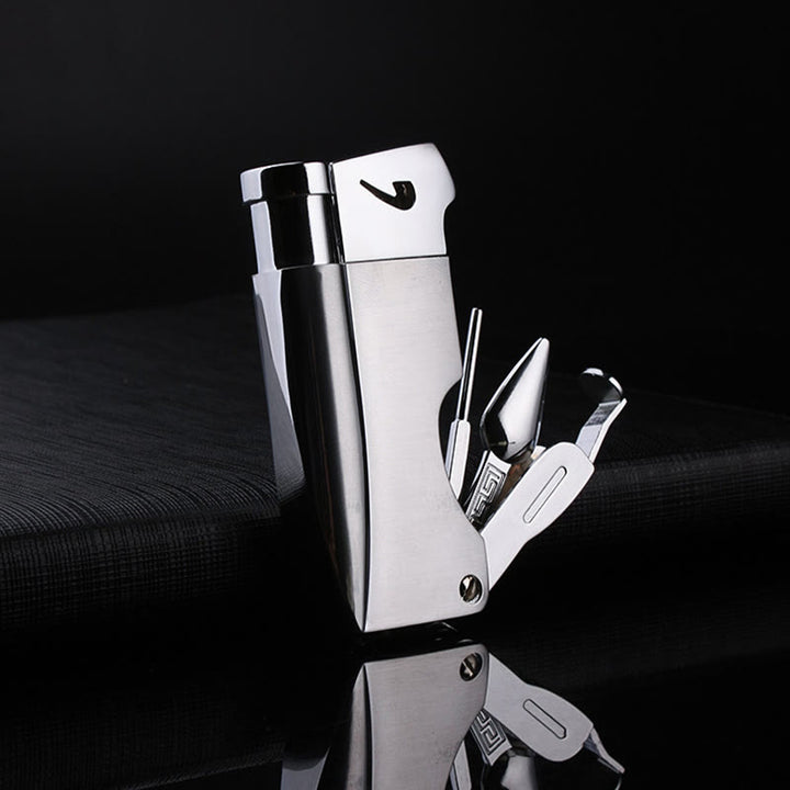 Briquet au butane rechargeable à feu oblique 4 en 1 pour tuyaux spéciaux