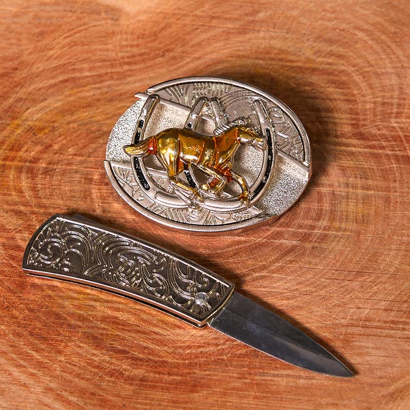 Ceinture en cuir à boucle western avec couteau caché en forme de U pour cheval