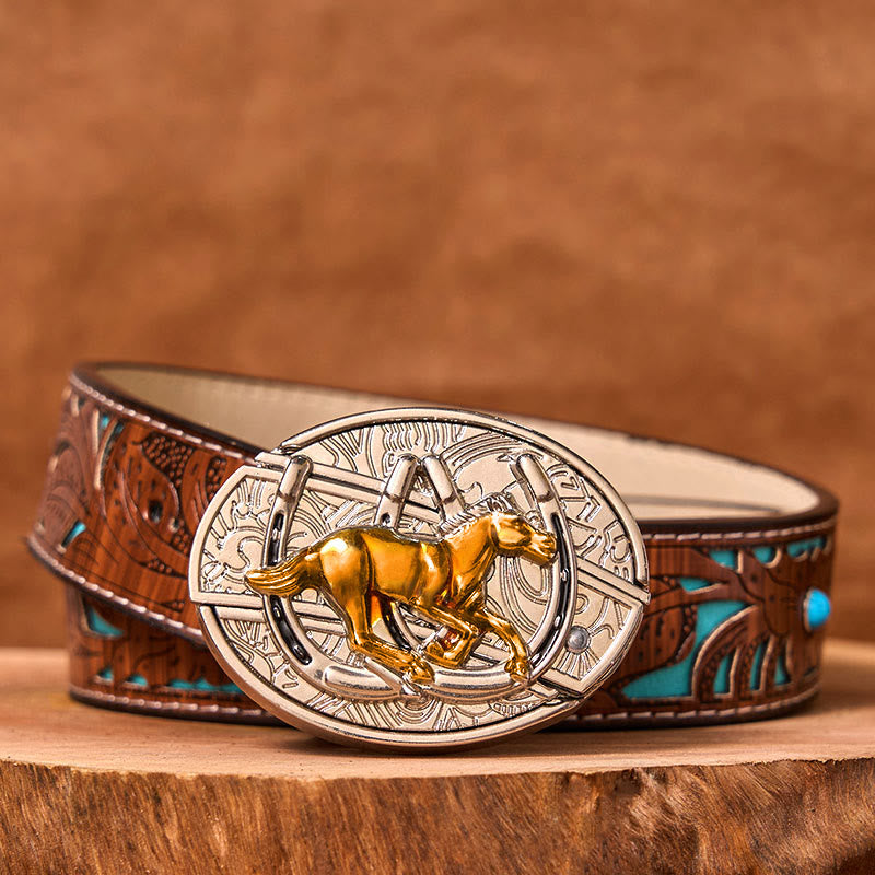 Ceinture en cuir à boucle western avec couteau caché en forme de U pour cheval