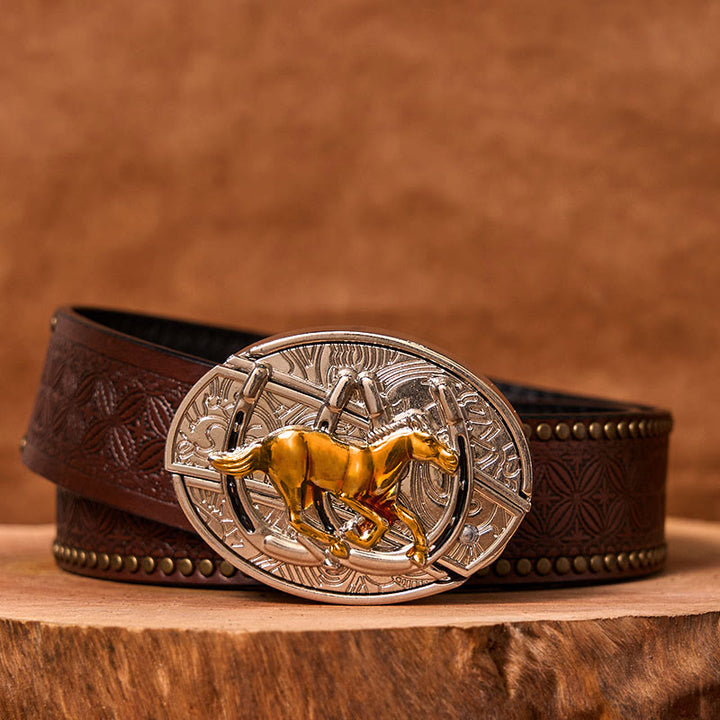 Ceinture en cuir à boucle western avec couteau caché en forme de U pour cheval