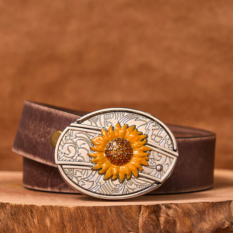 Ceinture en cuir à boucle western pour homme, motif tournesol coloré, couteau caché (prévente)