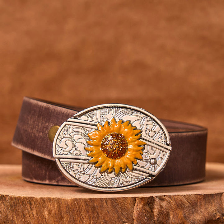 Ceinture en cuir à boucle western pour homme, motif tournesol coloré, couteau caché (prévente)