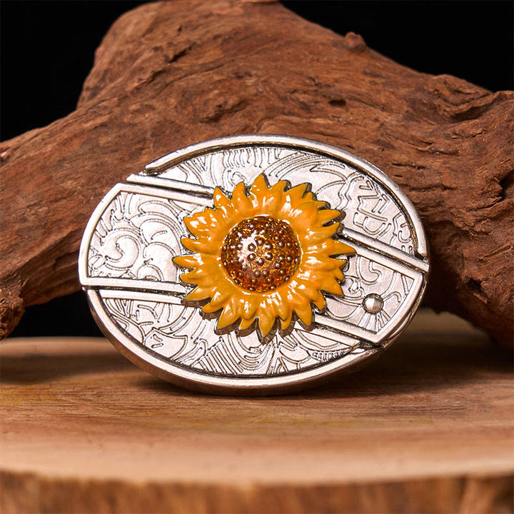 Ceinture en cuir à boucle western pour homme, motif tournesol coloré, couteau caché (prévente)