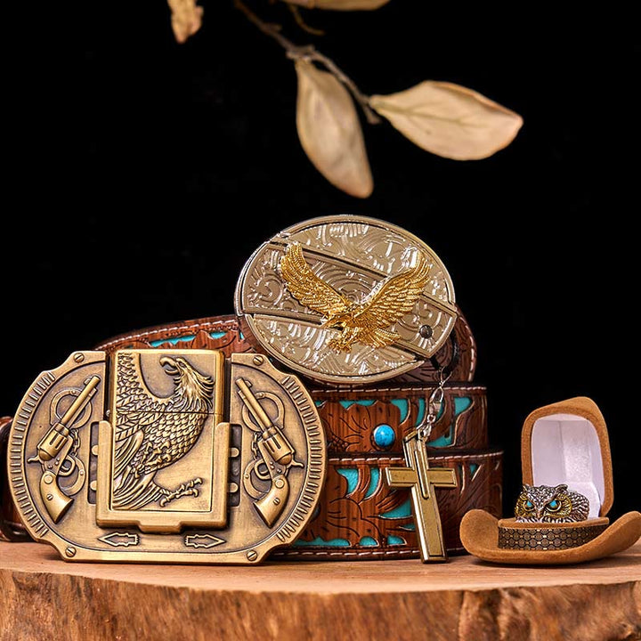 Ensemble de boucles de ceinture et d'anneaux hibou à faire soi-même avec couteau caché Flying Eagle