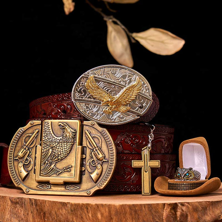 Ensemble de boucles de ceinture et d'anneaux hibou à faire soi-même avec couteau caché Flying Eagle