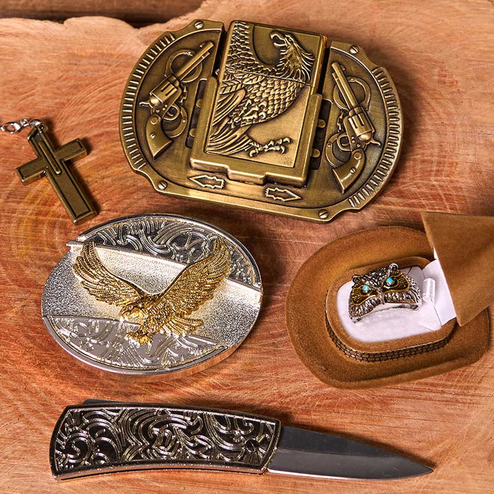Ensemble de boucles de ceinture et d'anneaux hibou à faire soi-même avec couteau caché Flying Eagle