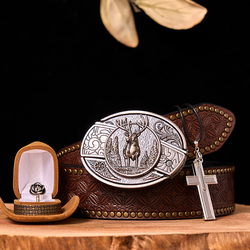 Ensemble de boucles de ceinture à couteau caché avec anneau rose, motif cerf de forêt