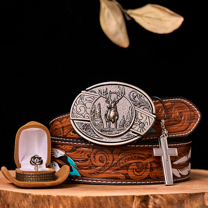 Ensemble de boucles de ceinture à couteau caché avec anneau rose, motif cerf de forêt