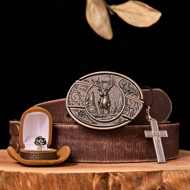 Ensemble de boucles de ceinture à couteau caché avec anneau rose, motif cerf de forêt
