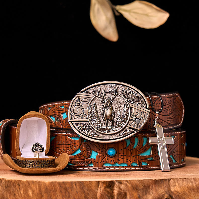 Ensemble de boucles de ceinture à couteau caché avec anneau rose, motif cerf de forêt