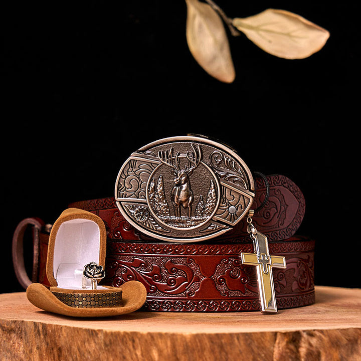 Ensemble de boucles de ceinture à couteau caché avec anneau rose, motif cerf de forêt