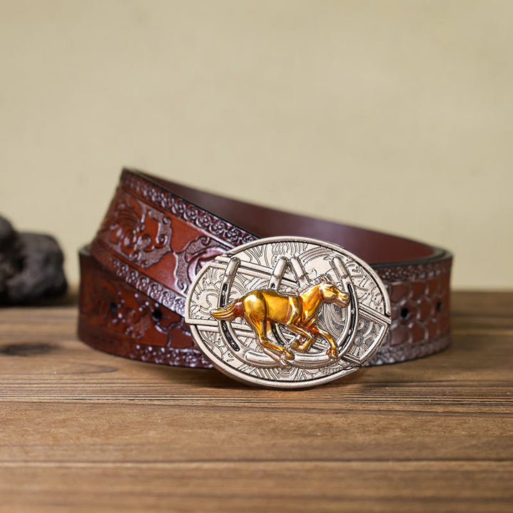 Ceinture en cuir à boucle western avec couteau caché en forme de U pour cheval