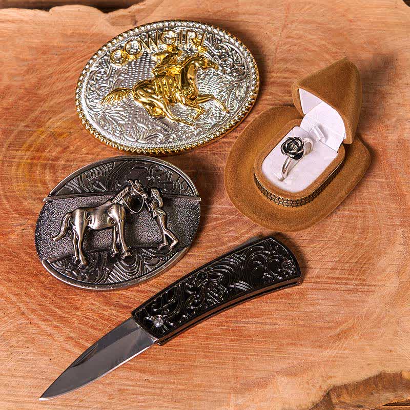 Ensemble de boucles de ceinture à couteau caché style cowgirl western à faire soi-même, avec anneau torsadé en forme de rose