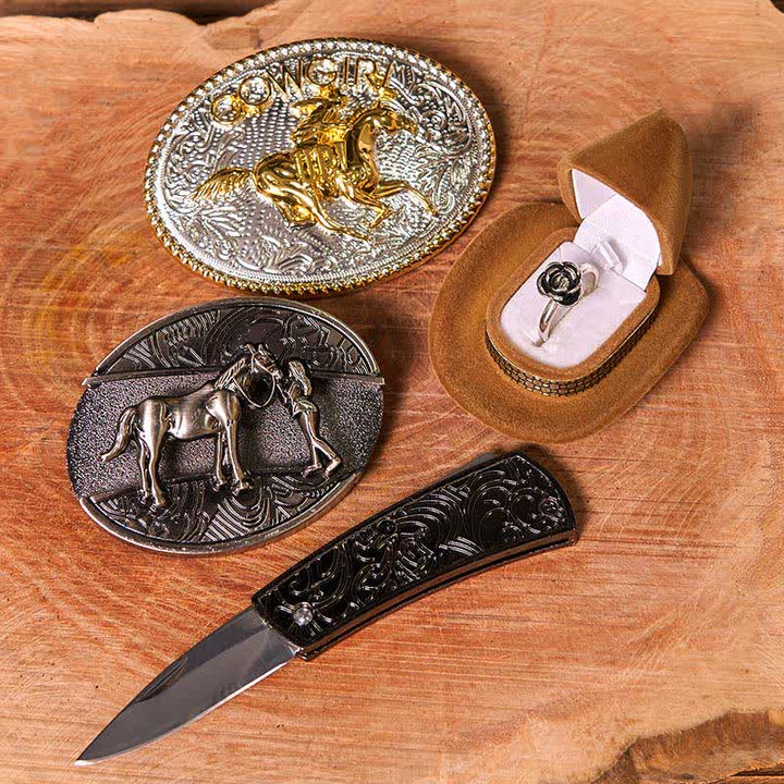 Ensemble de boucles de ceinture à couteau caché style cowgirl western à faire soi-même, avec anneau torsadé en forme de rose