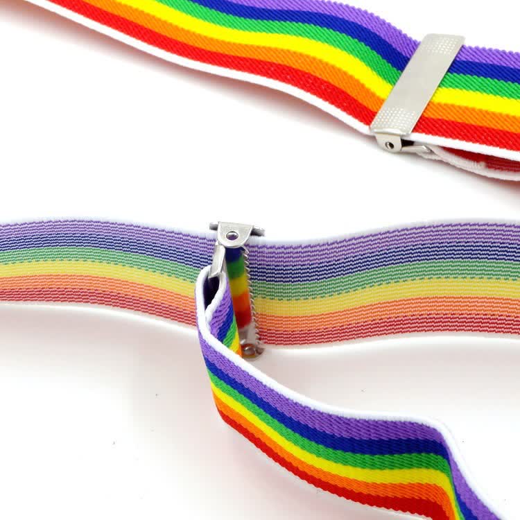 Bretelles réglables à 3 clips avec rayures colorées arc-en-ciel