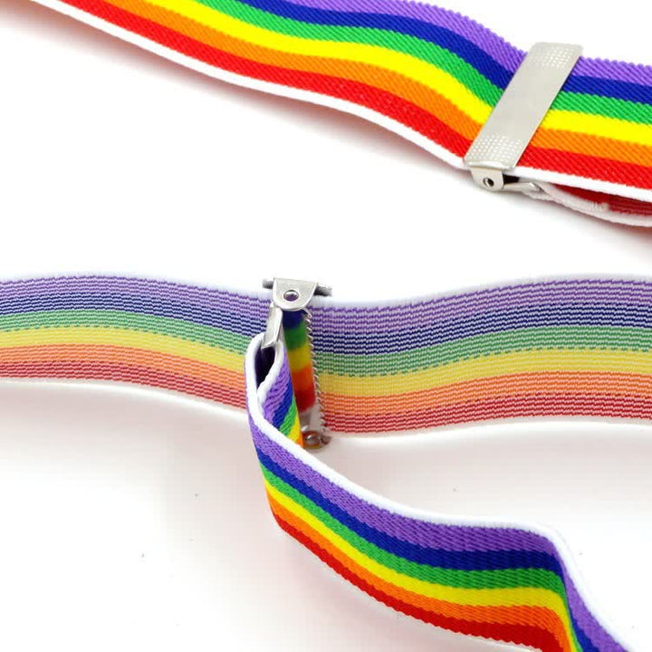 Bretelles réglables à 3 clips avec rayures colorées arc-en-ciel