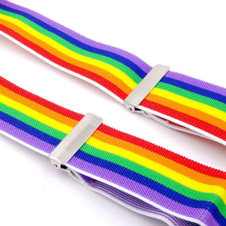 Bretelles réglables à 3 clips avec rayures colorées arc-en-ciel