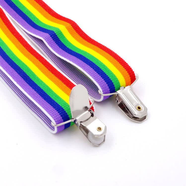 Bretelles réglables à 3 clips avec rayures colorées arc-en-ciel