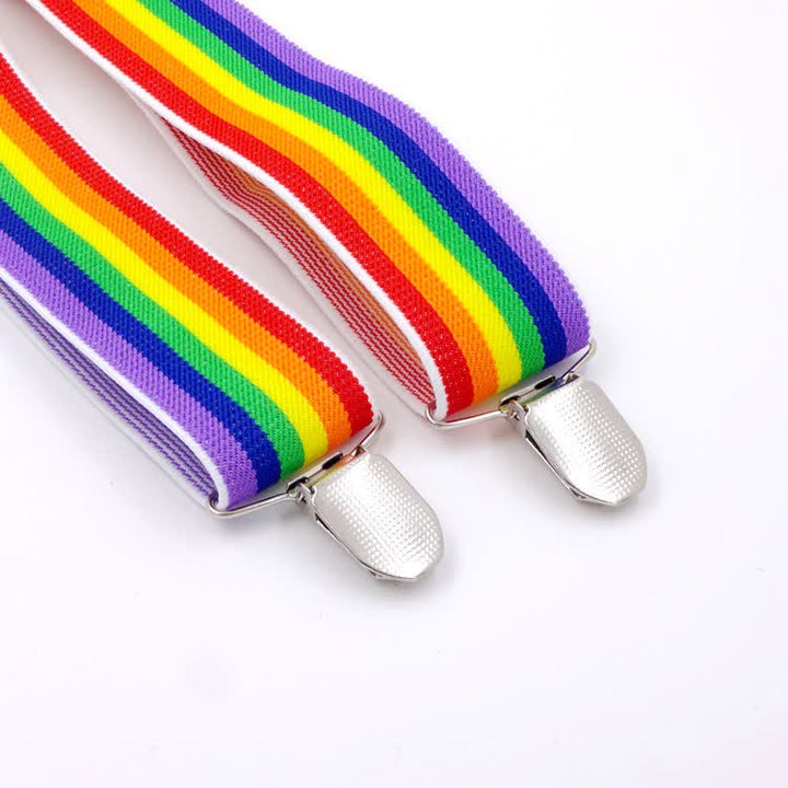 Bretelles réglables à 3 clips avec rayures colorées arc-en-ciel
