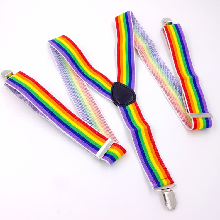 Bretelles réglables à 3 clips avec rayures colorées arc-en-ciel