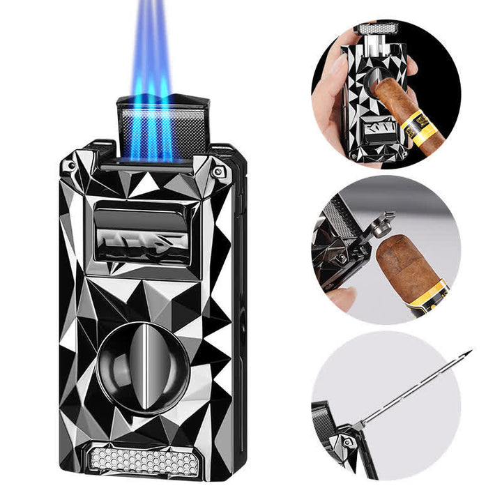 Coupe-cigare multifonction 5 en 1, briquet au butane rechargeable en diamant