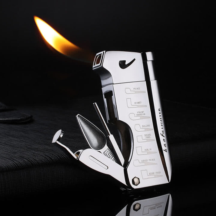 Briquet au butane rechargeable à feu oblique 4 en 1 pour tuyaux spéciaux