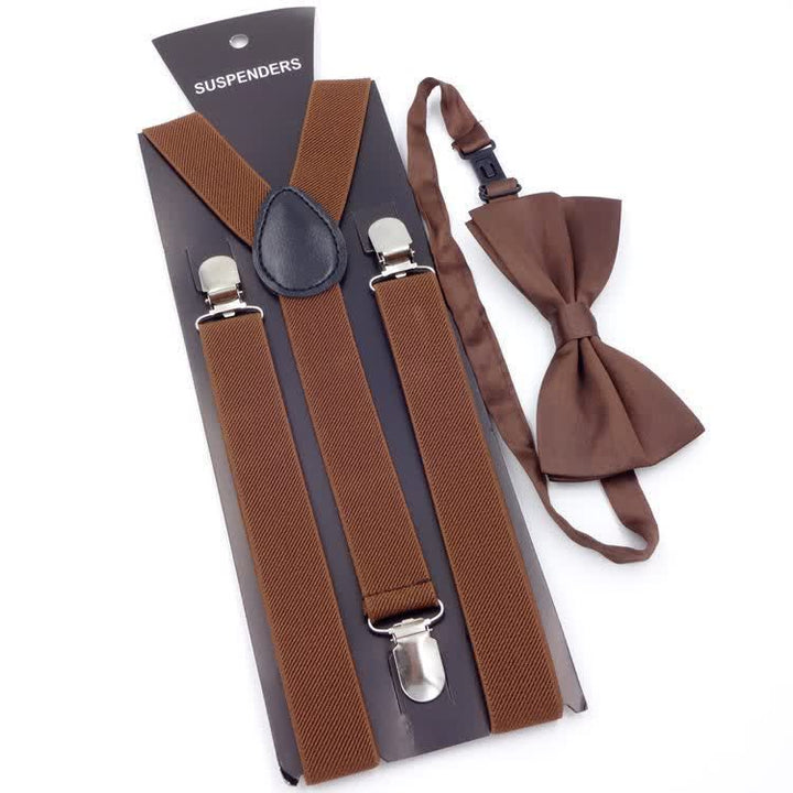 Lot de 2 bretelles réglables à 3 clips avec noeud papillon de couleur unie