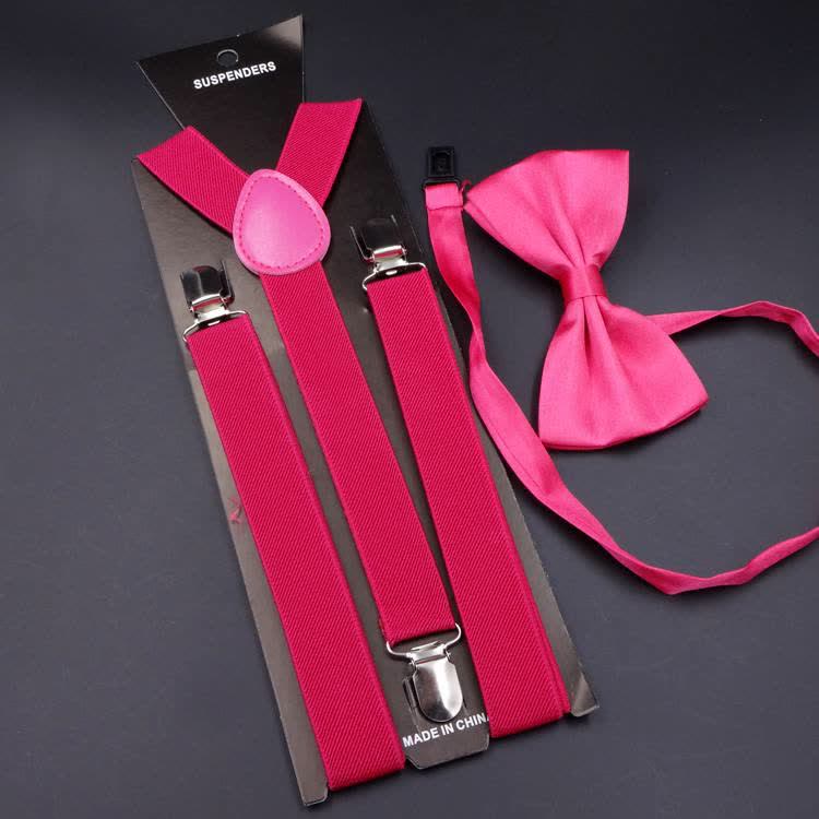 Lot de 2 bretelles réglables à 3 clips avec noeud papillon de couleur unie