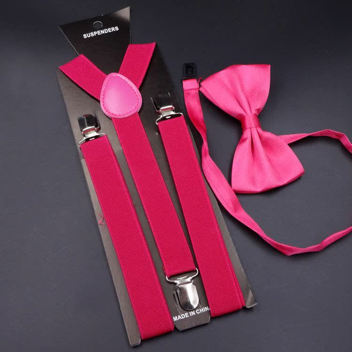 Lot de 2 bretelles réglables à 3 clips avec noeud papillon de couleur unie