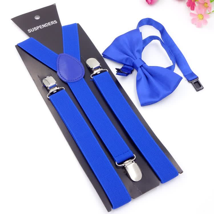 Lot de 2 bretelles réglables à 3 clips avec noeud papillon de couleur unie