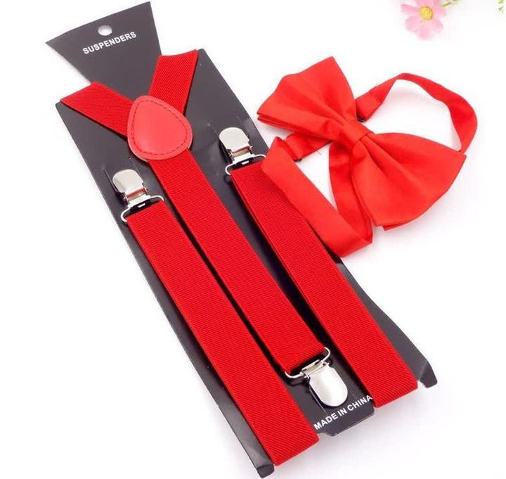 Lot de 2 bretelles réglables à 3 clips avec noeud papillon de couleur unie