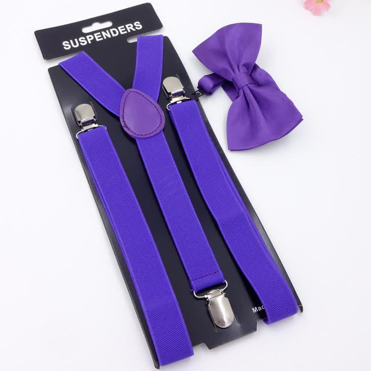 Lot de 2 bretelles réglables à 3 clips avec noeud papillon de couleur unie