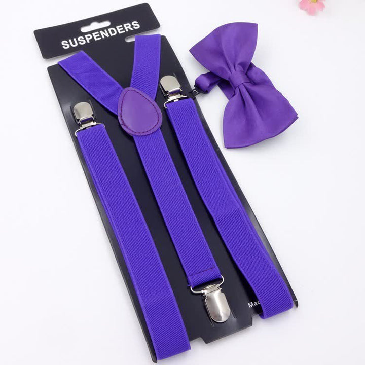 Lot de 2 bretelles réglables à 3 clips avec noeud papillon de couleur unie