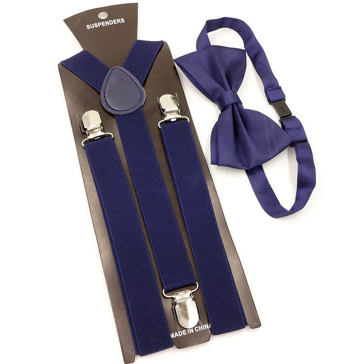 Lot de 2 bretelles réglables à 3 clips avec noeud papillon de couleur unie