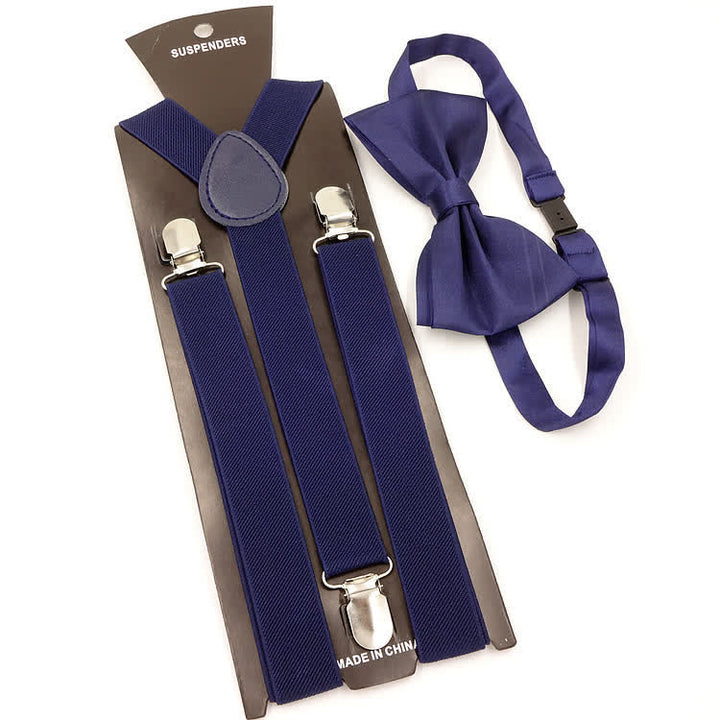 Lot de 2 bretelles réglables à 3 clips avec noeud papillon de couleur unie