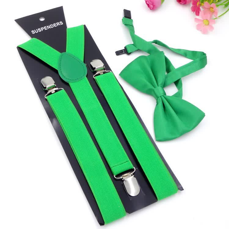 Lot de 2 bretelles réglables à 3 clips avec noeud papillon de couleur unie