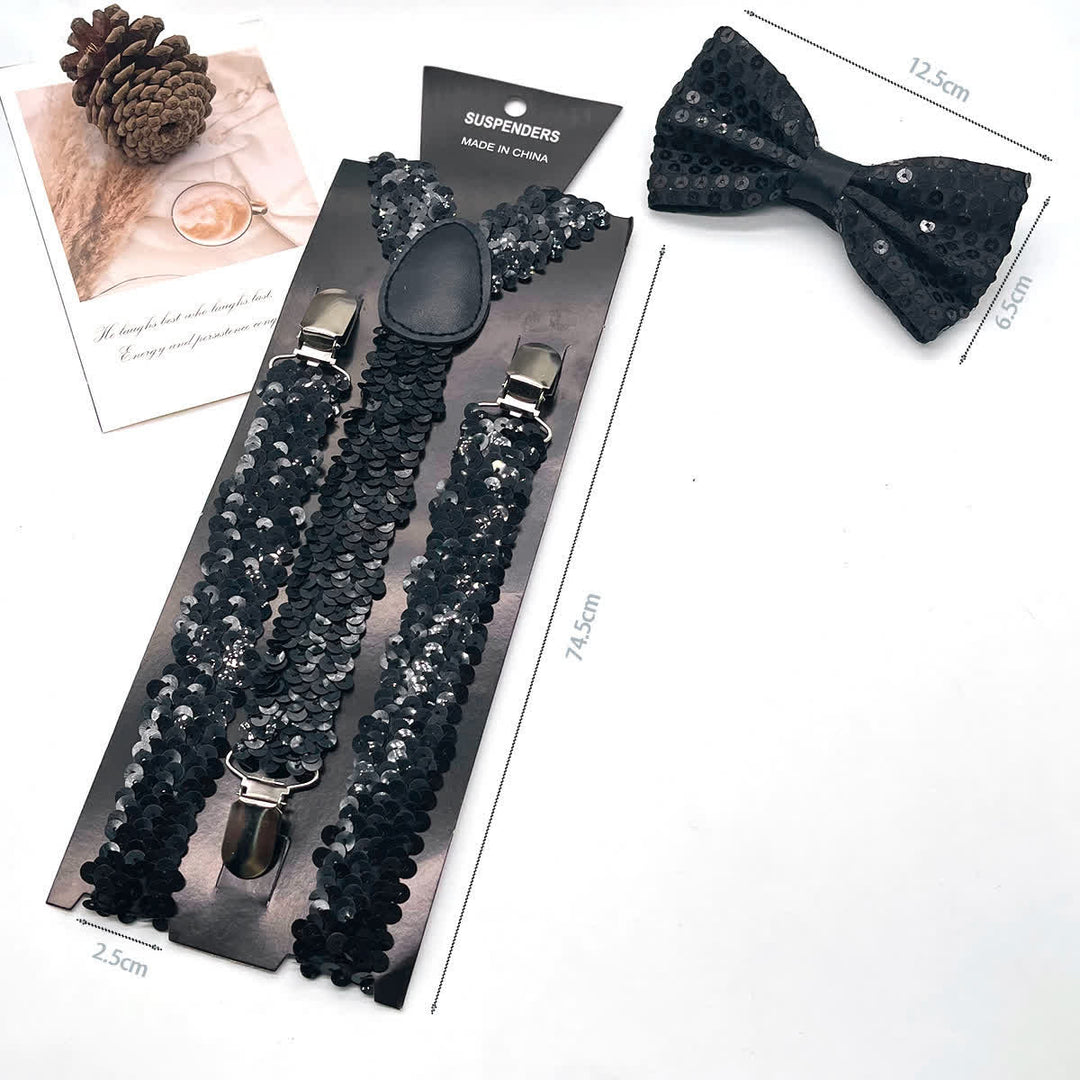 Lot de 2 nœuds papillon à paillettes amusants et bretelles réglables à 3 clips