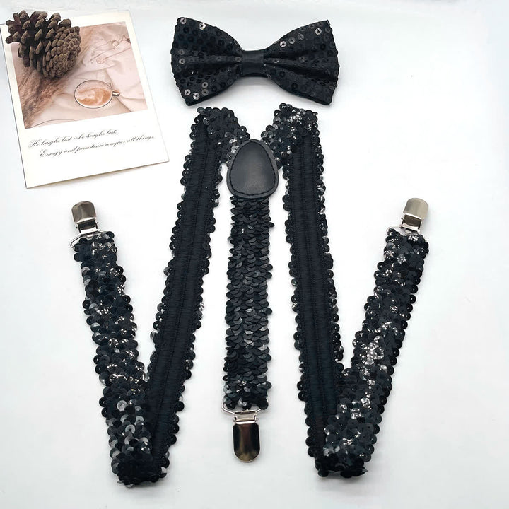 Lot de 2 nœuds papillon à paillettes amusants et bretelles réglables à 3 clips