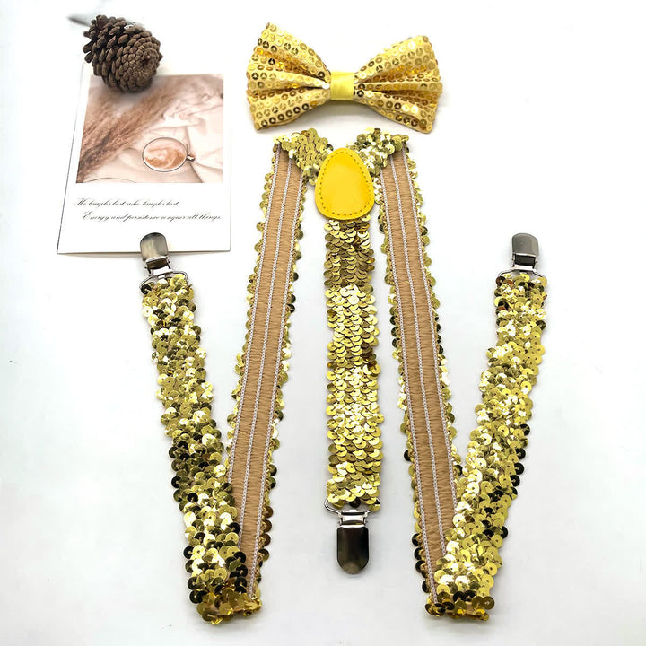 Lot de 2 nœuds papillon à paillettes amusants et bretelles réglables à 3 clips
