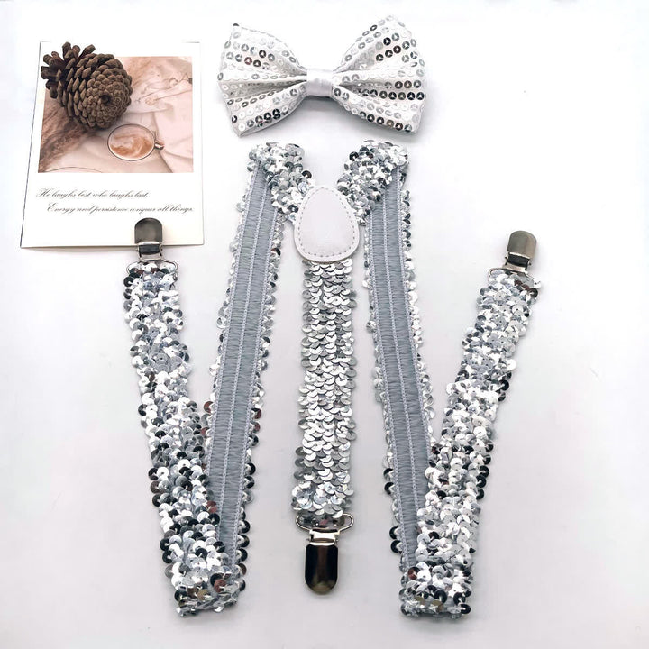 Lot de 2 nœuds papillon à paillettes amusants et bretelles réglables à 3 clips