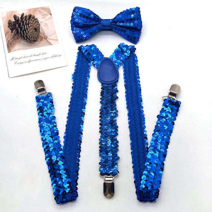 Lot de 2 nœuds papillon à paillettes amusants et bretelles réglables à 3 clips